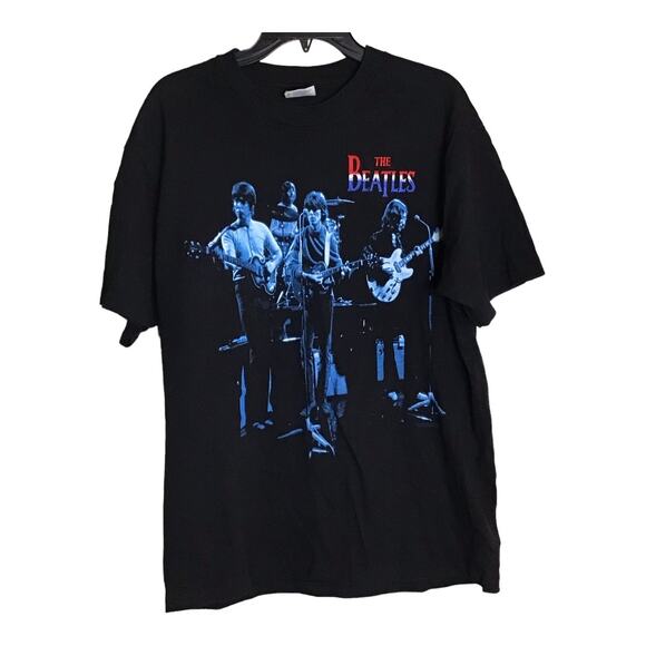 Hanes Men Vintage Beatles T-ShirtSz. Large Black Unisex Graphic Band Tee EUC